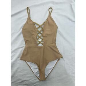 Dippin daisys tan one piece bathing suit XS NWTS